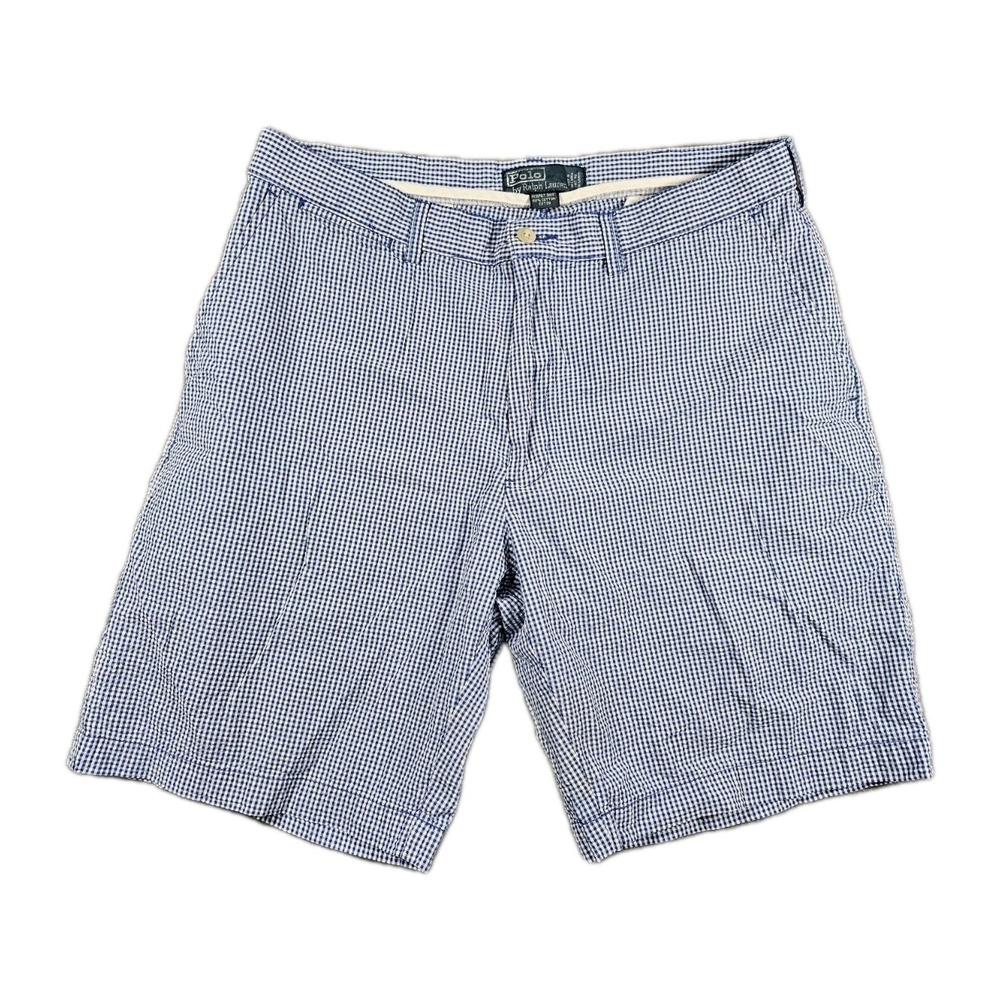 Polo Ralph Lauren Prospect Shorts Mens 35 Blue White Gingham Cotton Chino 8" Y2K